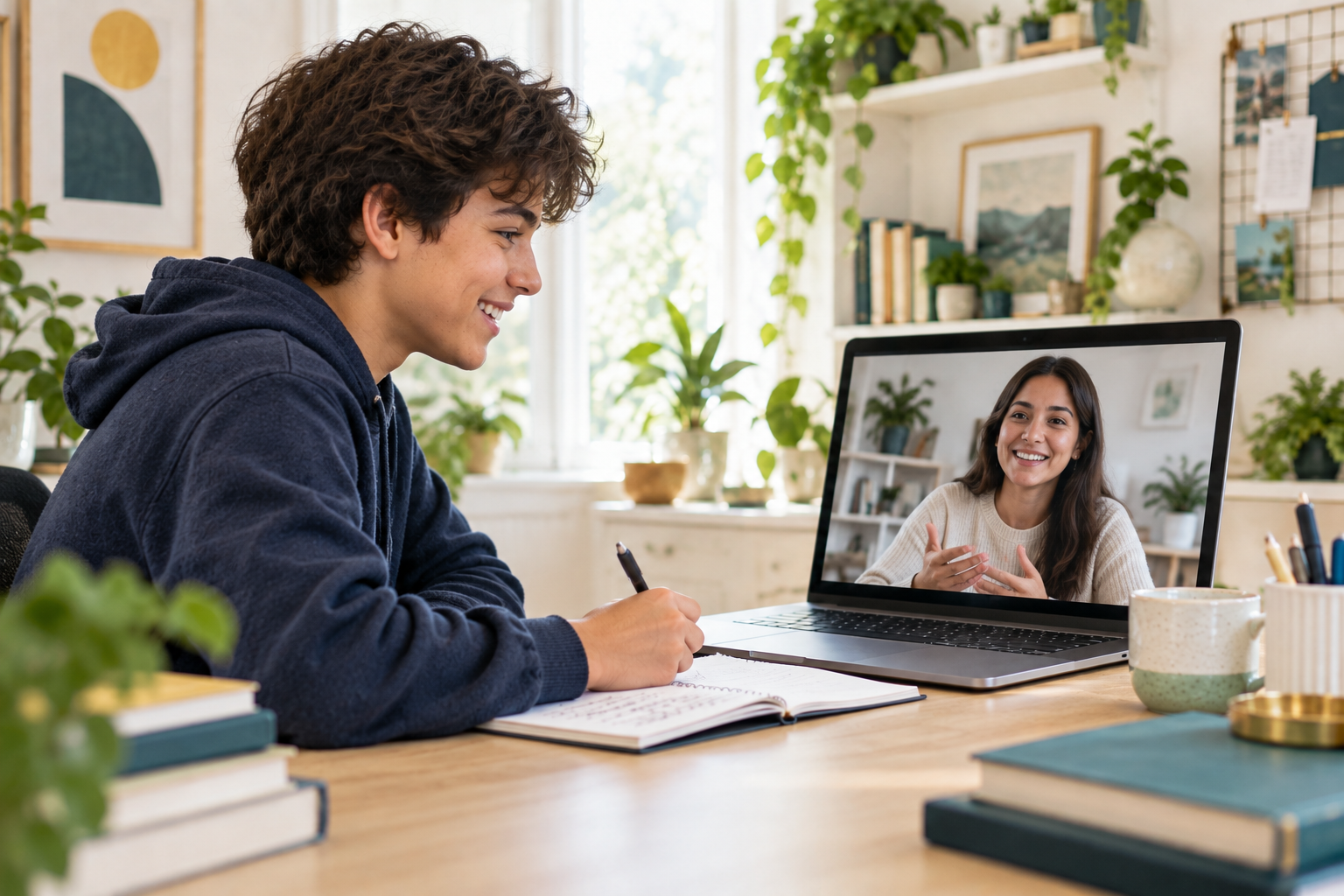 Student participating in an individual online tutoring lesson